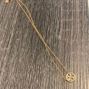 Tory Burch Miller pavé logo necklace in Gold/Crystal